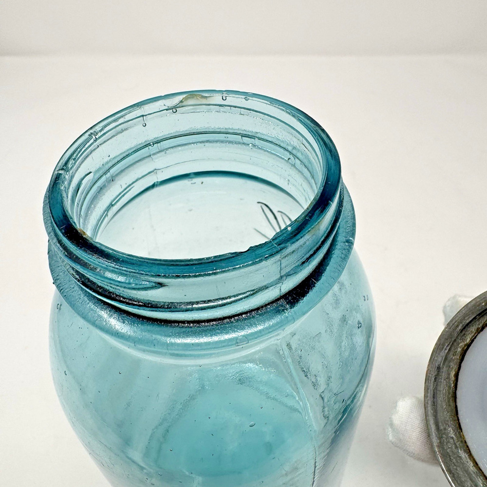 Ball "Perfect Mason" Quart Zinc Top w/Porcelain Liner 1910-1923 #4 Light Blue - Picture 11 of 16